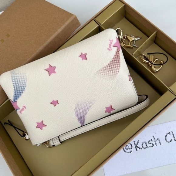 COACH Boxed Corner Zip Wristlet With Disco Star Print - Picture 7 of 7